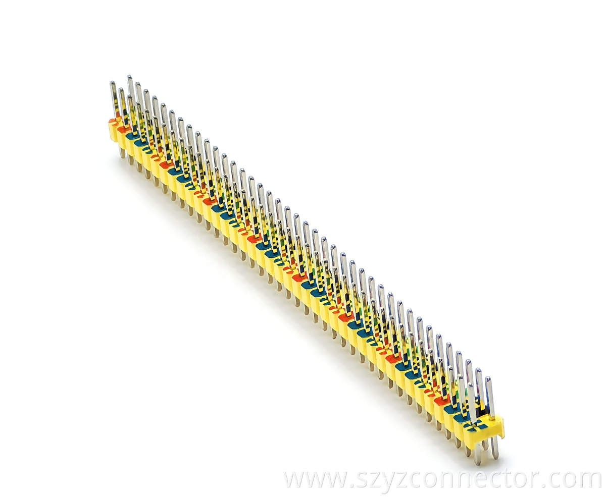 2.54mm Pitch Colored Pin Header Connector Dual Row Straight SQ0.64mm H:2.5mm 2*40P